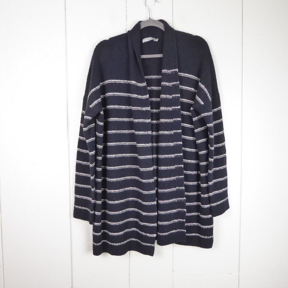 Vince Wool Blend Cardigan Womens SZ L Striped Open Front Cowl Neck Long Sleeved